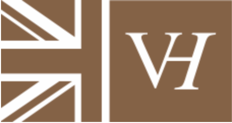 Brown-and-white logo with a stylized Union Jack on the left and the letters “VH” on the right