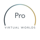 Pro Virtual Worlds logo with a gray-to-gold arc above the text