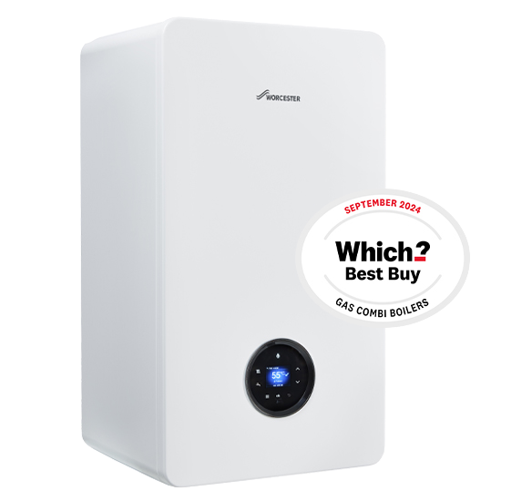 White wall-mounted boiler with round digital display and 