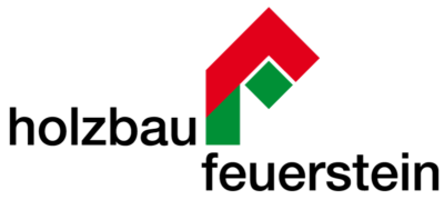 A red and green logo for holzbau feuerstein