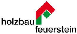 A red and green logo for holzbau feuerstein