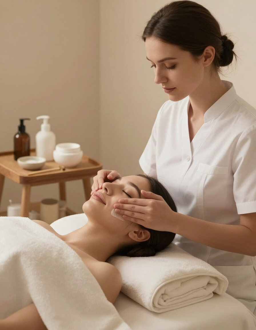 Esthetician performing microdermabrasion treatment on a client
