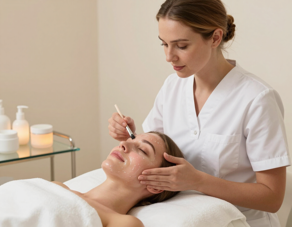 Esthetician performing a chemical peel treatment