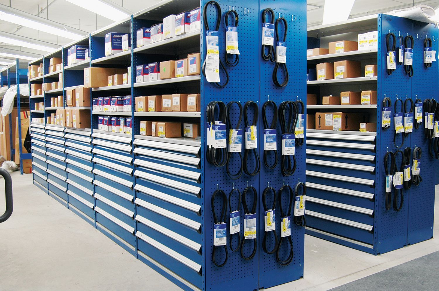 A store filled with lots of shelves and belts