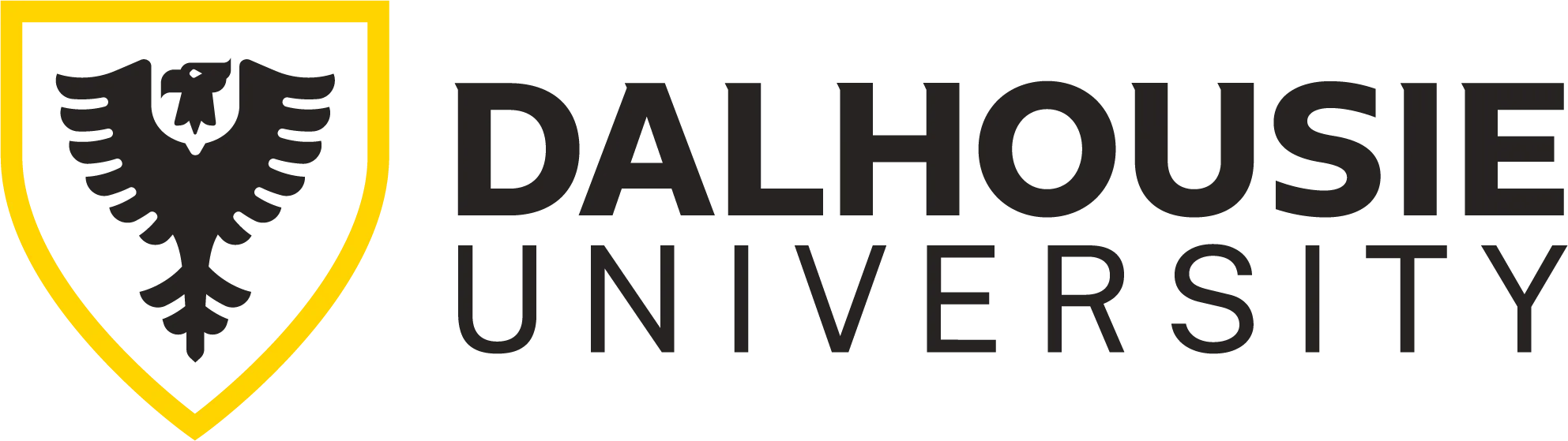 The dalhousie university logo is black and yellow with a shield.