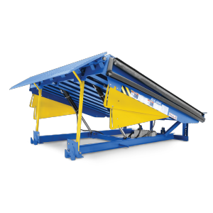 A blue and yellow ramp on a white background