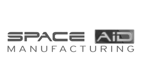 A black and white logo for space aid manufacturing.