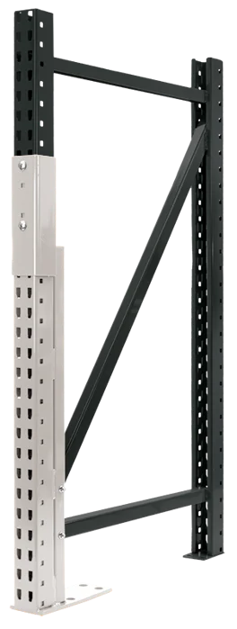 A row of white shelves in a library.