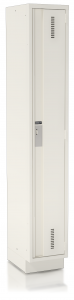 A white locker is sitting on a white surface.