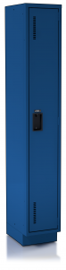 A blue locker is sitting on a white surface.