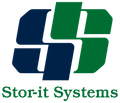 A blue and green logo for stor-it systems
