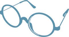 Une silhouette bleu clair de lunettes à monture ronde.