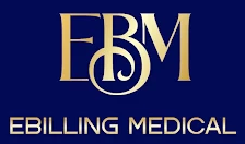 Gold EBM logo on a navy blue background with the text EBILLING MEDICAL below it.