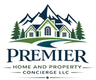 Premier Home and Property Concierge LLC logo with house, mountains, and pine trees