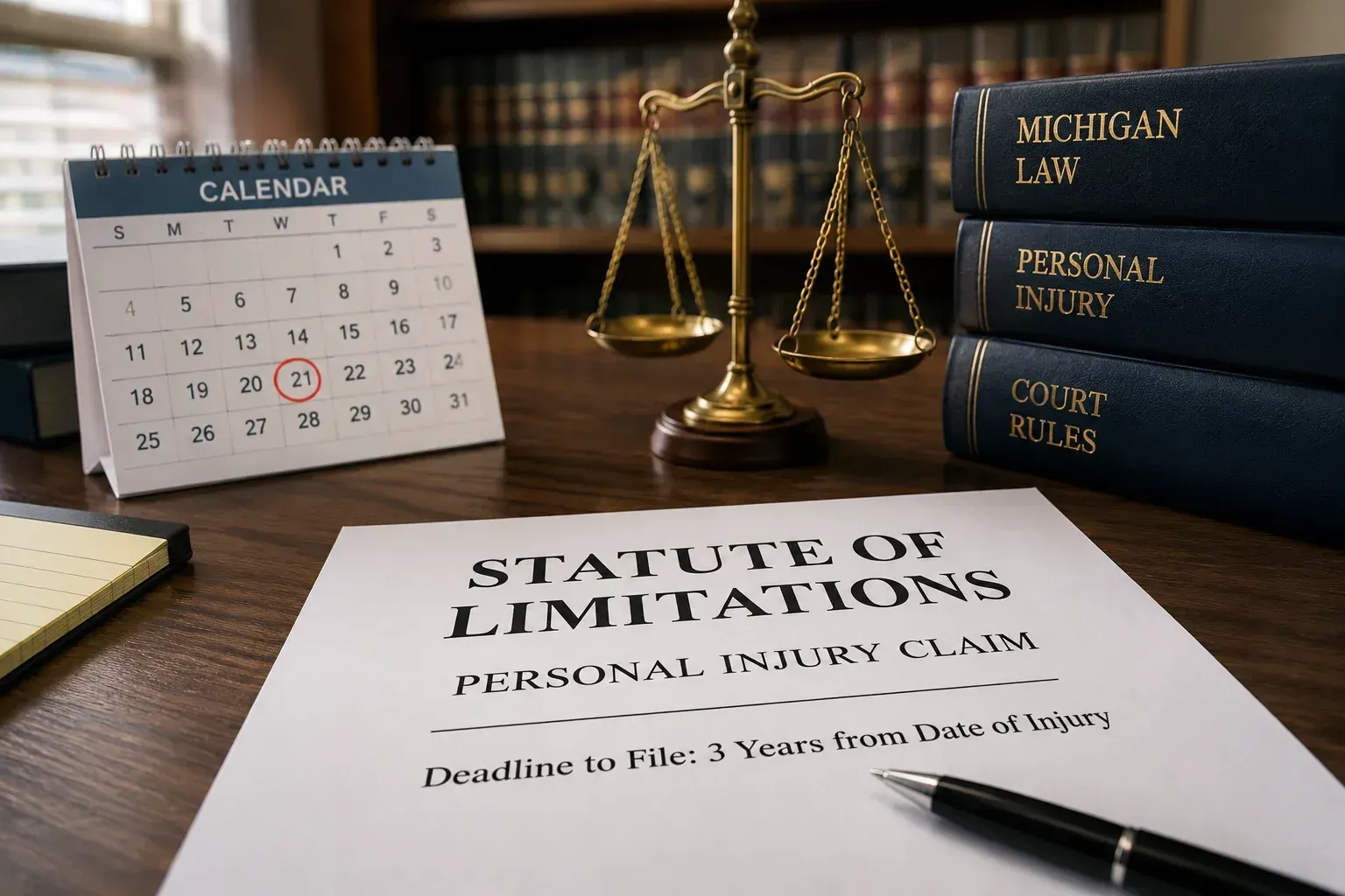 Calendar and law scale: How long do you have to file an injury claim.