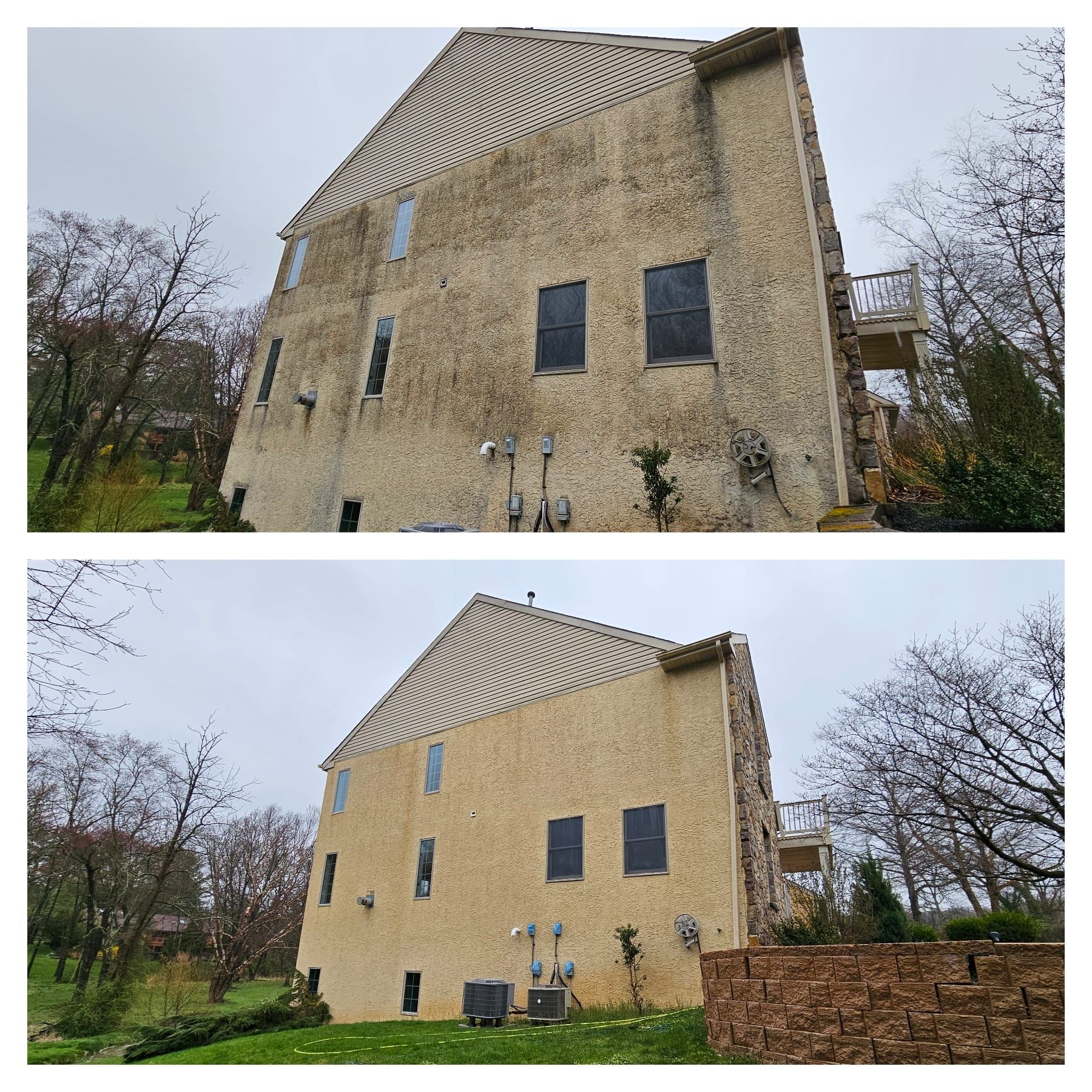 A before and after picture of a house that has been cleaned.