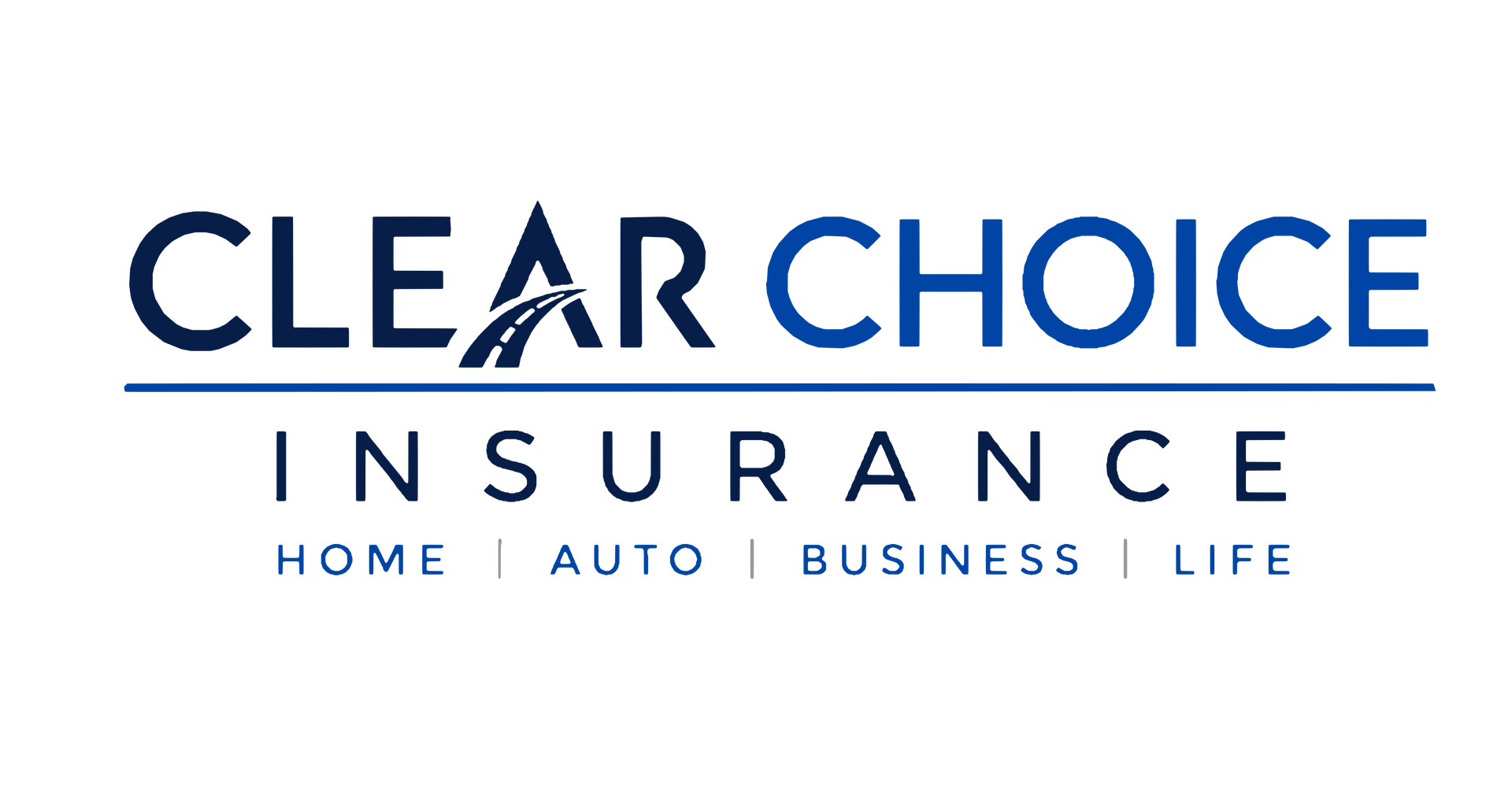 Clear Choice Insurance logo in blue with tagline Home, Auto, Business, Life
