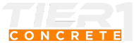 Tier 1 Concrete logo with white letters and an orange “CONCRETE” bar on a light gray background