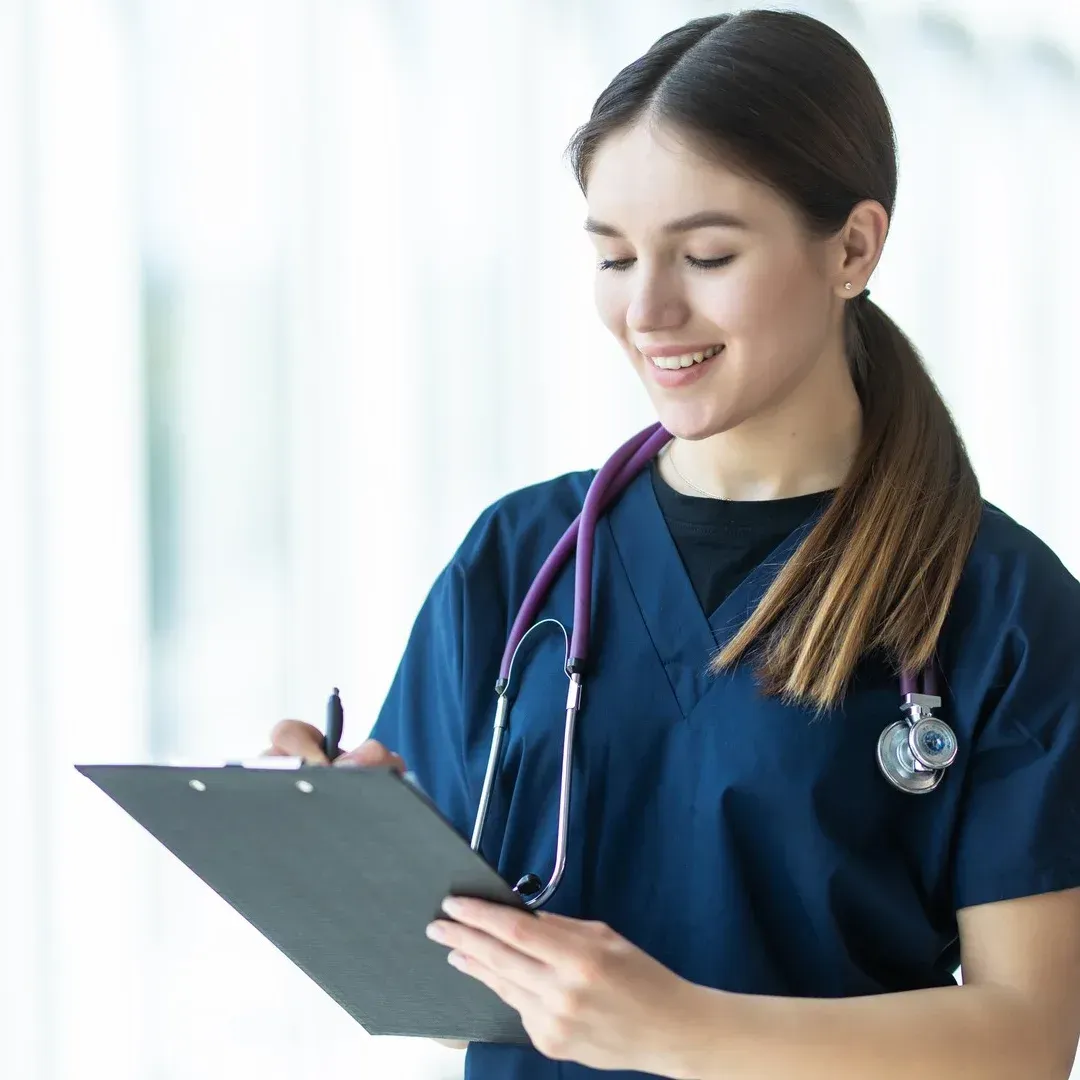nurse in blue scrubs