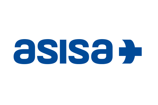 Un logotipo azul y blanco para una empresa llamada asisa