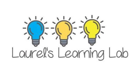 A logo for laurel 's learning lab with three light bulbs.