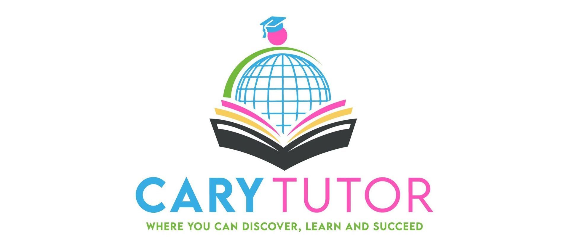 Cary Tutor The logo for cary tutor shows a book with a globe on top of it.