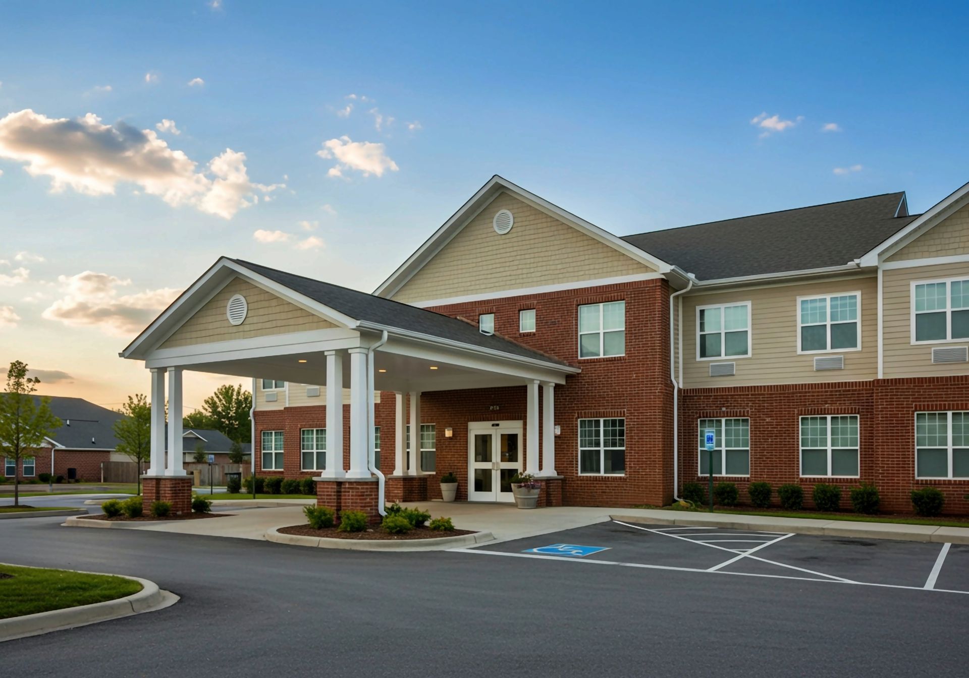 Apartment-style retirement building showing a residential development designed for senior living. Apartment-style retirement building showing a residential development designed for senior living.