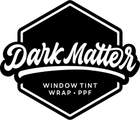 Dark Matter logo: white text on black hexagon shape, window tint, wrap, PPF.