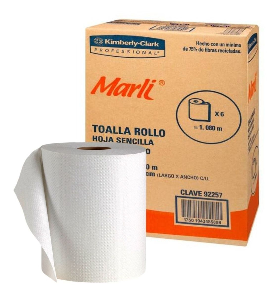 TOALLA ROLLO MARLI BLANCA HOJA SENCILLA 6 PZ 180 MTS 92257