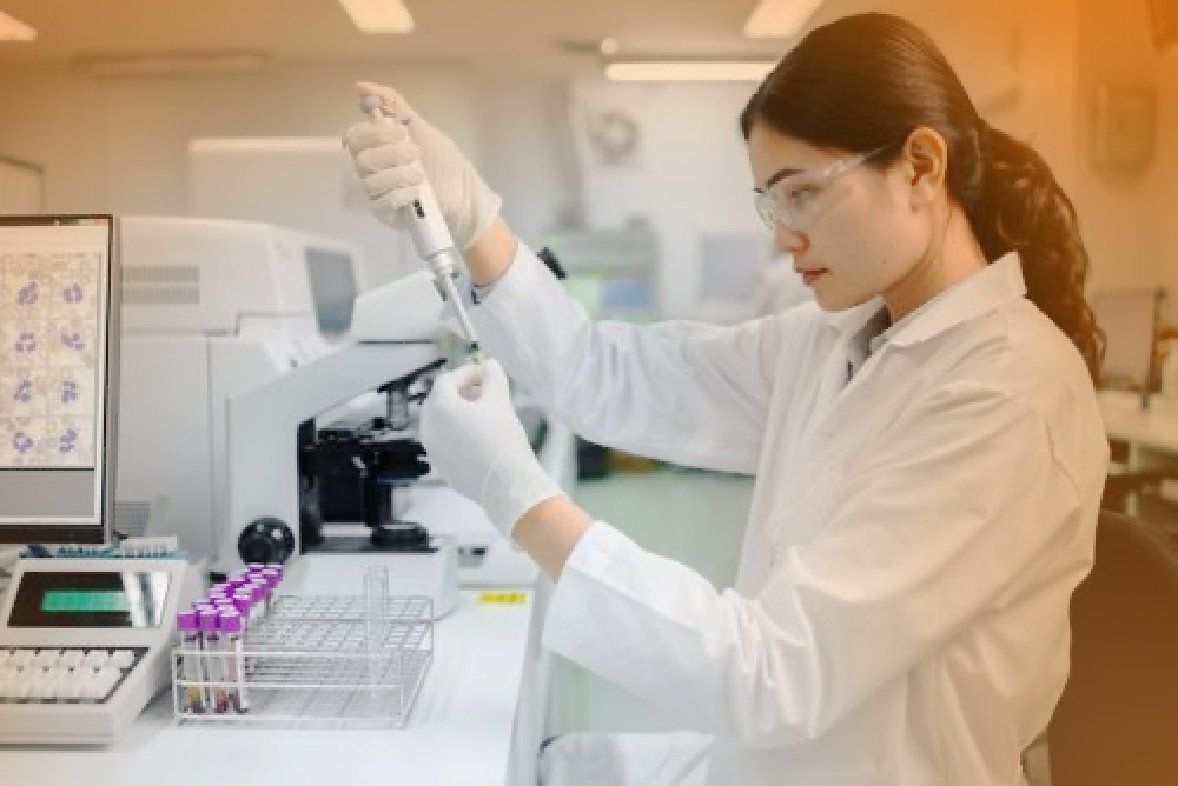 Female scientist is working in a lab.