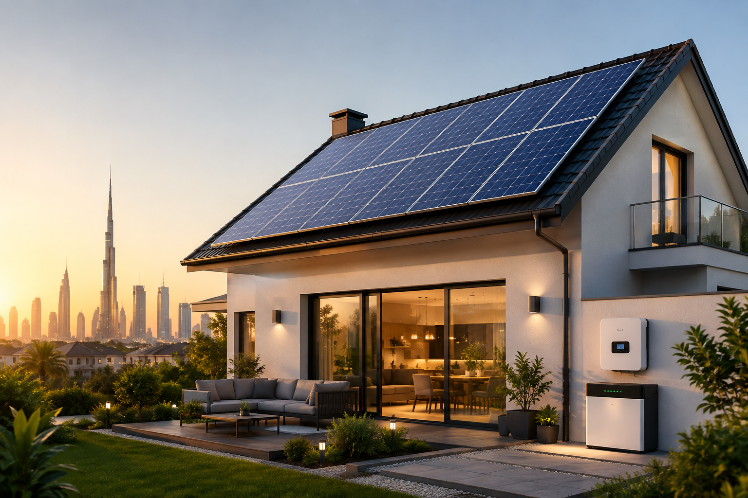 Home with solar panels and battery storage