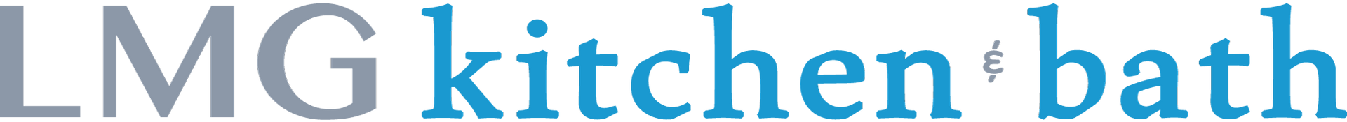 LMG kitchen & bath logo in gray and blue.