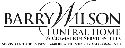 Barry Wilson Funeral Home & Cremation Services logo with black serif text and gray tagline on white background
