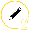 An icon of a pencil in a yellow circle with the number 2 next to it.