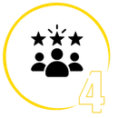 A group of people with three stars in a yellow circle.