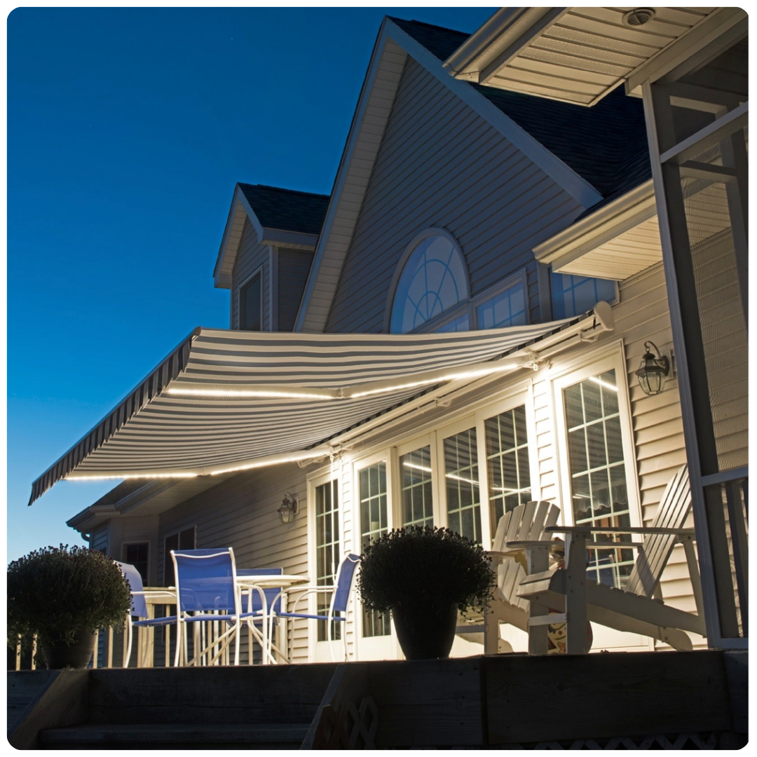 A house with a white awning over the porch
