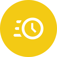 A yellow circle with a white clock inside of it