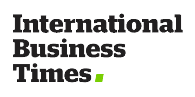 The logo for the international business times is black and green.