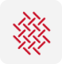 A red icon of a weave pattern on a white background.