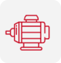 A red line drawing of an electric motor on a white background.