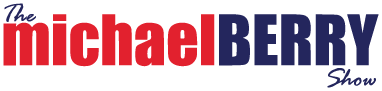A red , white and blue logo for the michael berry show