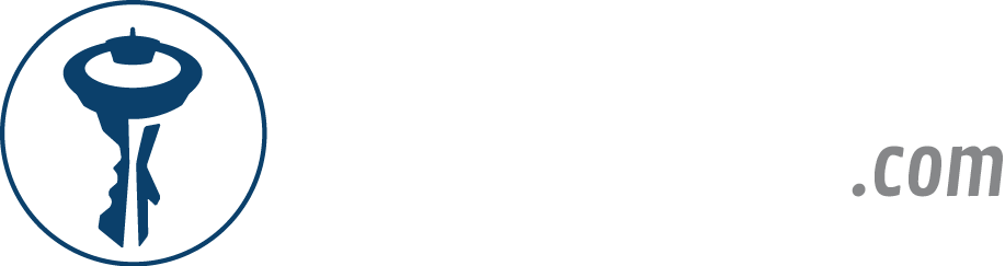 Blue keyhole logo in a circle with &ldquo;.com&rdquo; text on a white background