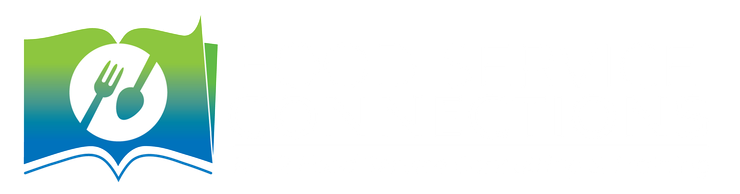 Blue-and-green logo with a white hand and book icon