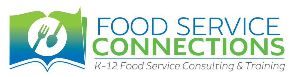 Food Service Connections logo with green-blue book and fork icon and teal text on white background