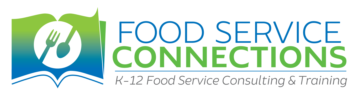 Food Service Connections logo with green-blue book and fork icon and teal text on white background