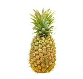 Whole pineapple with green crown on a white background