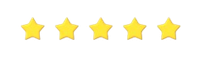 Cinco estrellas amarillas en fila, icono de calificación.