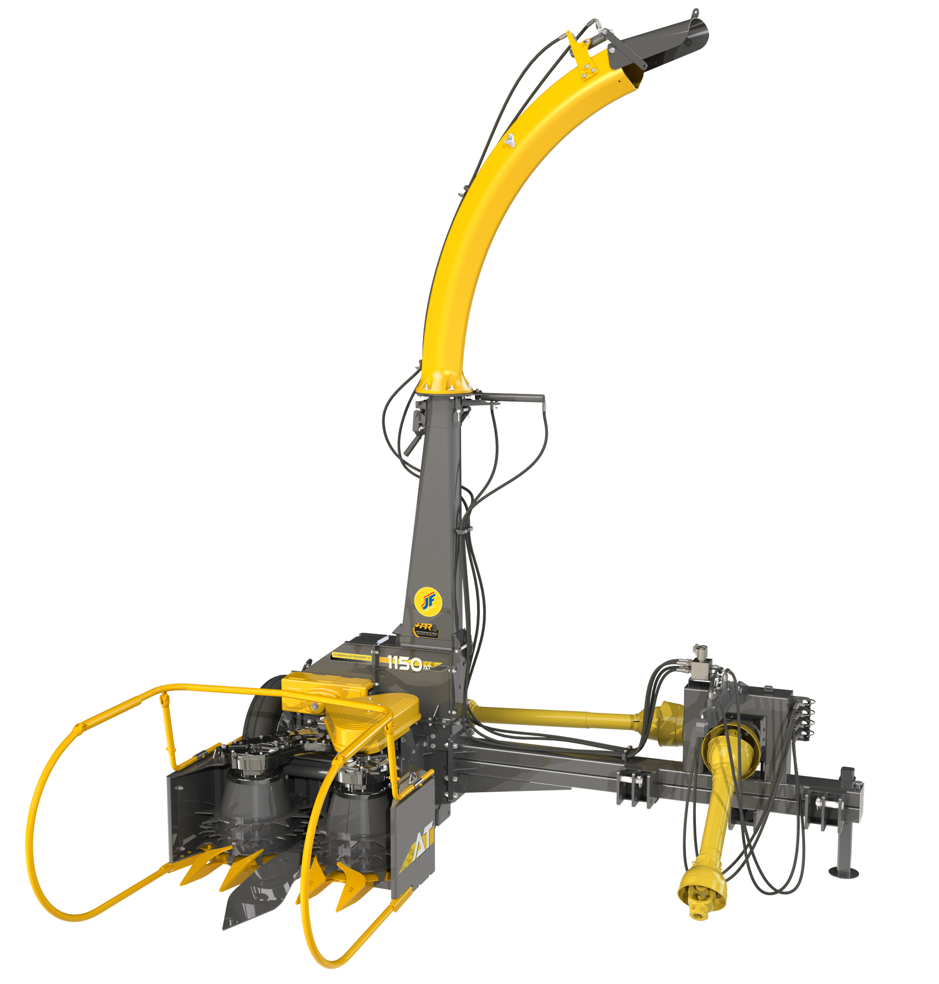 A yellow tractor with the word accelerator on it