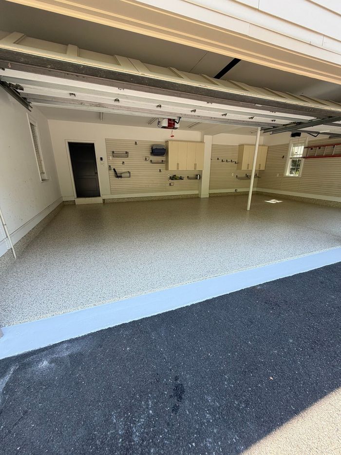 Finished decorative flake epoxy garage floor