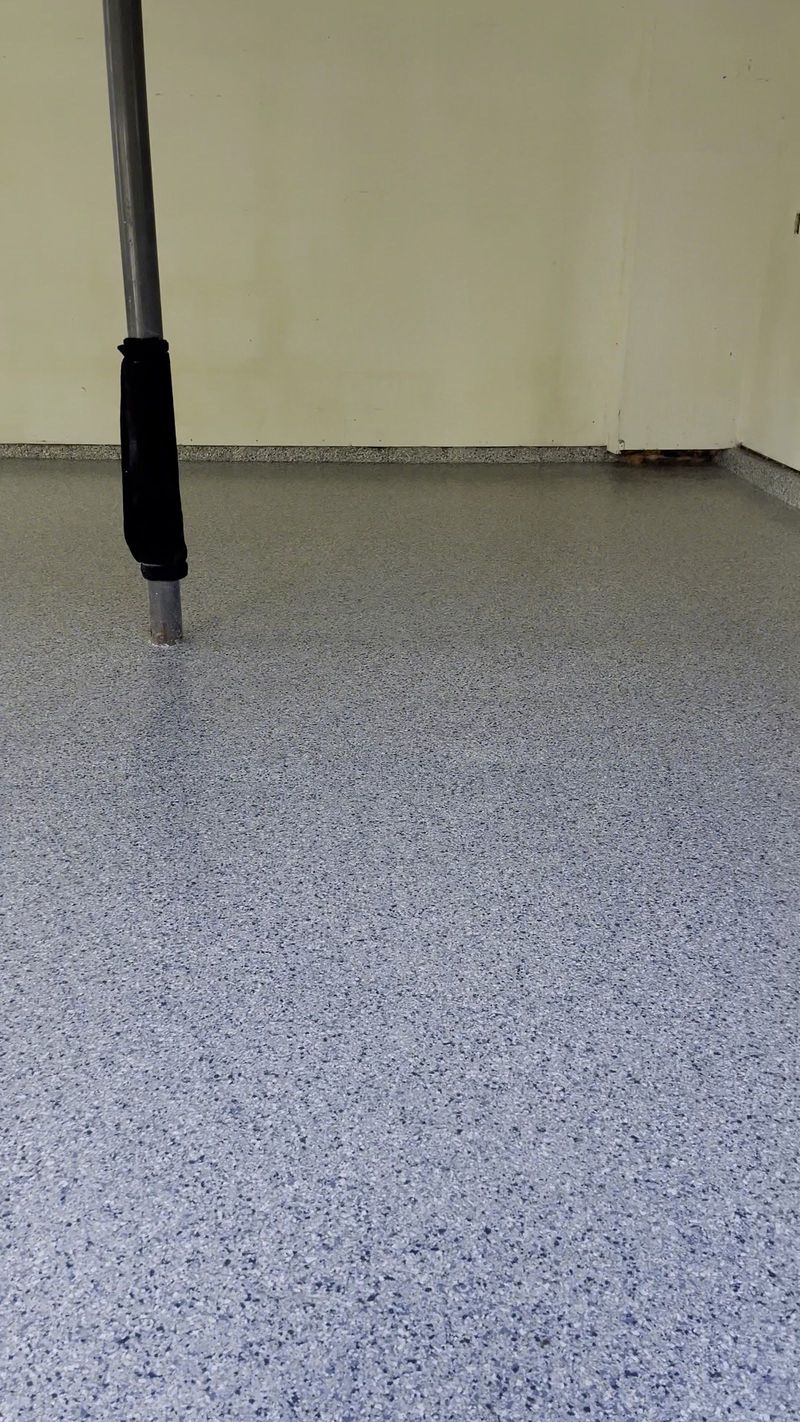 Finished epoxy garage floor with decorative flake